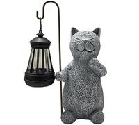 Abbdbd Cat Statue, Standing Solar Cat Holding Lamp, Garden Ornaments Outdoor with Solar Lantern, Animal Solar Garden Lights, Decorative Solar Lights for Garden