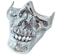 Abbdbd Crystal Skull Half Face Dress Accessory Suitable for Halloween and Costume Parties with Reflective Discos Designs