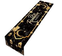 Abbdbd Eid Mubarak Table Runner, Linen Star Moon Mosque Tablecloth Ramadan Muslim Islamic Party Table Decor for Home Dining Room