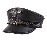Abbdbd German Army Cap Leather Flat Military Style Peaked Hat Men's Cowhide Cap Classic Warm Army Military Hat