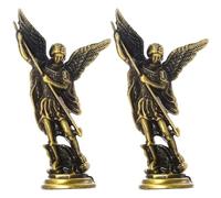 Abbdbd Saint Michael Figurine the Archangel Defeating Satan Guardian Statues Zinc Alloy Crafts for Home Room