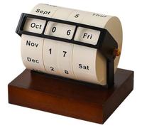 Abbdbd Wooden Perpetual Calendar Rotary Wood Desktop Month Date and Day of the Week Display Calendar for Home Office Desk Decor Accessories