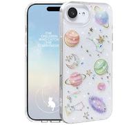 Abbery Case for iPhone 16e Planets Glitter Sparkling Transparent with Star The Moon Pattern Bling Colourful Motif TPU Women Girls Man Cute Kawaii Shockproof Anti-Scratch Protective Case (Space)