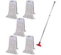 Abbey Heavy Duty Professional Kentucky Mop Handle and Holder with 5 Kentucky Mop Heads (450g) - Industrial Mop Colour Coded to avoid Cross Contamina