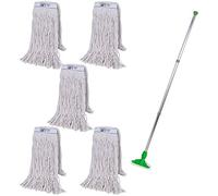 Abbey Heavy Duty Professional Kentucky Mop Handle and Holder with 5 Kentucky Mop Heads (450g) -Industrial Mop Colour Coded to avoid Cross Contamination -Commercial Mop for Cleaning Hard Floors Green