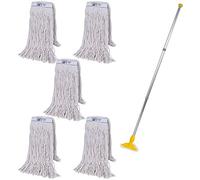Abbey Heavy Duty Professional Kentucky Mop with 5 Heads (450g) - Industrial Color-Coded Handle and Holder to Avoid Cross-Contamination for Hard Floor Cleaning