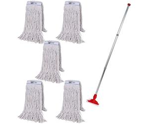 Abbey Heavy Duty Professional Kentucky Mop with 5 Heads (450g) - Industrial Color-Coded Holder for Cross-Contamination Prevention - Commercial Hard Floor Cleaning
