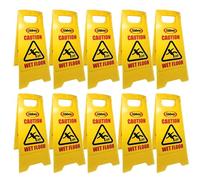 Abbey Pack of 10 Warning Caution Wet Floor Sign Yellow 640mm Height - Cleaning in Progress Floor Sign Printed on the Other Side - Mini Wet Floor Sign Ideal for Commercial Business use