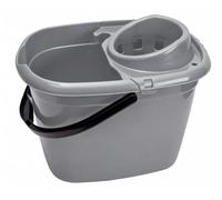 Abbey Plastic Mop Bucket with Wringer 12 Litre - Colour Coded Cleaning Floor Plastic Mop Bucket with Side Lip for Easy Pouring for General and Small Area Cleaning - Grey