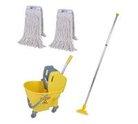Abbey Professional Kentucky Mop Handle And Bucket Kit With Two 450 Gram Kentucky Mop Heads (Yellow)