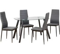 Seconique Abbey Small Dining Set - Clear Glass/Grey/Grey Pu, Grey