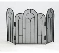 "Abbey" Three Fold Ornate Art Deco Black Fireguard Fire Screen - Classic Style Mesh Guard for Log Burners & Open Fires - Spark & Debris Protection
