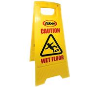 Abbey Warning Caution Wet Floor Sign Yellow 640mm Height - Cleaning in Progress Floor Sign Printed on the Other Side - Mini Wet Floor Sign Ideal for Commercial Business use