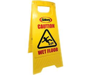 Abbey Warning Caution Wet Floor Sign Yellow 640mm Height - Cleaning in Progress Floor Sign Printed on the Other Side - Mini Wet Floor Sign Ideal for Commercial Business use