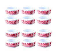 AbbeyShake low noise heavy duty fragile packing tape 48mm x 66m - pack of 12 rolls - for parcels and boxes (12)