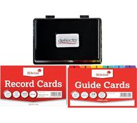 AbbeyShake Record Card Holder Black Box with 1 Pack of 100 Record Cards 6x4 and 1 Pack of Guide Cards 6x4