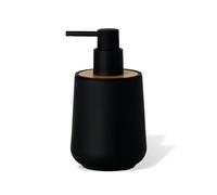 ABBI NIMO 10 oz Soft Touch Soap Dispenser, Matte Black Rubberized with Natural Bamboo, Unbreakable Plastic Hand Soap Dispenser for Bathroom or Kitchen