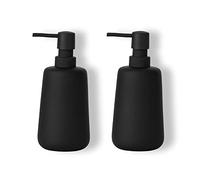 ABBI NIMO 2 Pack Soft Touch Rubber Coating Matte Black Ceramic Soap Dispenser, 13 oz Refillable Pump Bottle for Bathroom or Kitchen Countertop, Non-Slip and Comfort Grip