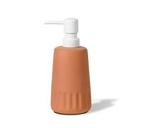 ABBI NIMO Boho Terracotta and White Ceramic Soap Dispenser, 11 oz Decorative Refillable Hand or Dish Soap Pump for Bathroom or Kitchen, Orange and White