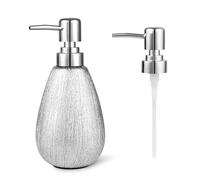ABBI NIMO Brushed Silver Ceramic Soap Dispenser, 11 oz Textured Hand or Dish Soap Dispenser with Silver Plastic Pump for Bathroom or Kitchen Countertop