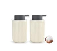 ABBI NIMO Ceramic Hand Soap Pump Foam Dispenser Beige 2 Pack, Speckled Rippled Bubble Up Foam Dispenser Bottle, 12 oz Soap Foam Dispenser with Grey Pump