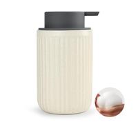 ABBI NIMO Ceramic Hand Soap Pump Foam Dispenser Beige, Speckled Rippled Bubble Up Foam Dispenser Bottle, 12 oz Soap Foam Dispenser with Grey Pump, Bathroom Refillable Soap Dispenser