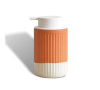 ABBI NIMO Hand Dipped Terracotta Ceramic Foam Soap Dispenser, 12 oz Rippled Bubble-Up Bottle with White Silicone Pump, Refillable Orange Hand Soap Dispenser for Bathroom