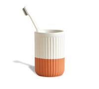 Abbi NIMO Two Tone Terracotta Ceramic Toothbrush Holder, Rippled Design | Cream And Terracotta Contrast, Organic Boho Style, Subtle Textured Detail, Glazed Interior, Matches Bathroom Counter Decor