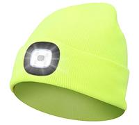 Abbicen Beanie Hat with Light Unisex Winter Headlight Hats LED USB Rechargeable Torch Cap Headlamp Flashlight Head Gift for Women Men Fluorescent Yellow