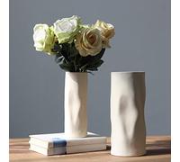Abbittar Ceramic Vase Set of 2, 11" Large Irregular Shaped Flower Vases for Rustic Home Decor, Beige