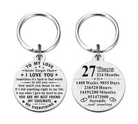 ABBNT 27th Anniversary Keychain Gifts - Steel Engraved 27 Year Anniversary Decorations - 27 Yr Anniversary for Men Husband Women Wife