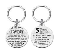 ABBNT 5 Year Anniversary Keychain Gifts - Steel Engraved 5th Wedding Anniversary Keepsake - Happy Five Year Anniversary for Men Husband Women Wife