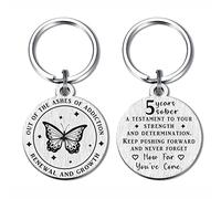 ABBNT 5 Years Sobriety Gifts for Men Women - 5 Year Sober Gift Keychain - 5 Year Sober Chip with Butterfly Design