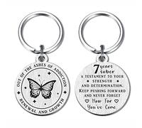ABBNT 7 Years Sobriety Gifts for Men Women - 7 Year Sober Gift Keychain - 7 Year Sober Chip with Butterfly Design