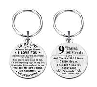ABBNT 9 Year Anniversary Keychain Gifts - Steel Engraved 9th Wedding Anniversary Keepsake - Happy Nine Year Anniversary for Men Husband Women Wife