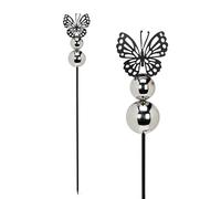 Abbott Collection Butterfly Planter/Garden Stake with Gazing Ball - Metal, Black/Silver (24 inches H)