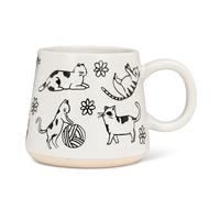 Abbott Collection Cat Cartoon Oversized Mug, Stoneware Coffee Mug, Ivory/Black, 4" Tall