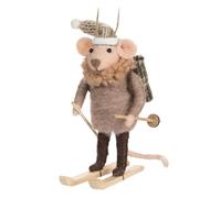 Abbott Collection Cross Country Skier Mouse Ornament, 5-Inch, Wool Felt, Multicolor