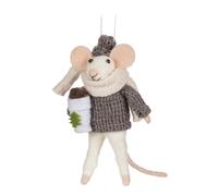 Abbott Collection Handmade Mouse with Coffee Ornament. Pack of 1 - Wool Felt/Styro, Grey (5 inches H)