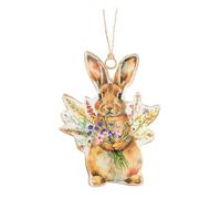 Abbott Collection Handpainted Bunny Holding Flowers Double-Sided Ornament - Metal, Multi (4 inches H)