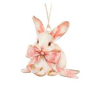 Abbott Collection Handpainted Bunny with Bow Double-Sided Ornament - Metal, White/Pink (4 inches H)