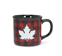 Abbott Collection Home 27 Maple Leaf Check Coffee Cup Mug, 4'' high, Black/red