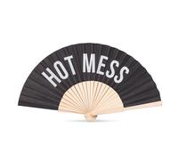 Abbott Collection HOT Mess Folding Hand Fan - Wood/Cotton, Black (16" W)