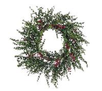 Abbott Collection Large Eucalyptus Faux Wreath with Berries - Plastic/Natural Material, Green/Dark Red (28 inches D)