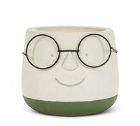 Abbott Collection Large Face Planter with Metal Glasses, Cement (6" D)