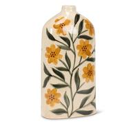 Abbott Collection Large Floral Flat Vase - Stoneware, Ivory/Yellow, 12 inches H (1.25" D Opening)