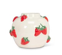 Abbott Collection Large Round Vase with Handpainted Strawberries - Porcelain, Ivory/Red (7" H)