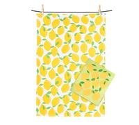 Abbott Collection Lemons Swedish Dishcloth & Kitchen Tea Towel Set - Cotton/Cellulose, Yellow/Green