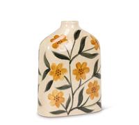 Abbott Collection Medium Floral Flat Vase - Stoneware, Ivory/Yellow, 9 inches H (1.5" D)