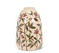 Abbott Collection Medium Floral Tall Vase - Stoneware, Ivory/Pink, 10 inches H (2" D Opening)
